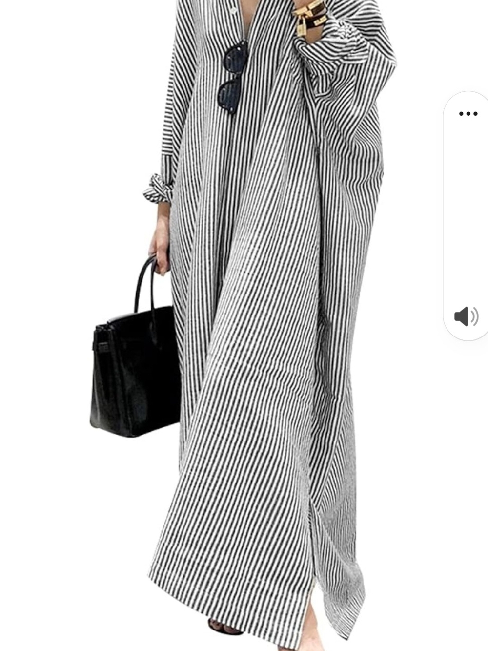 Women's Casual Drop Shoulder Striped Cotton Maxi Shirt Dress - Charcoal - L - Picture 2 of 4